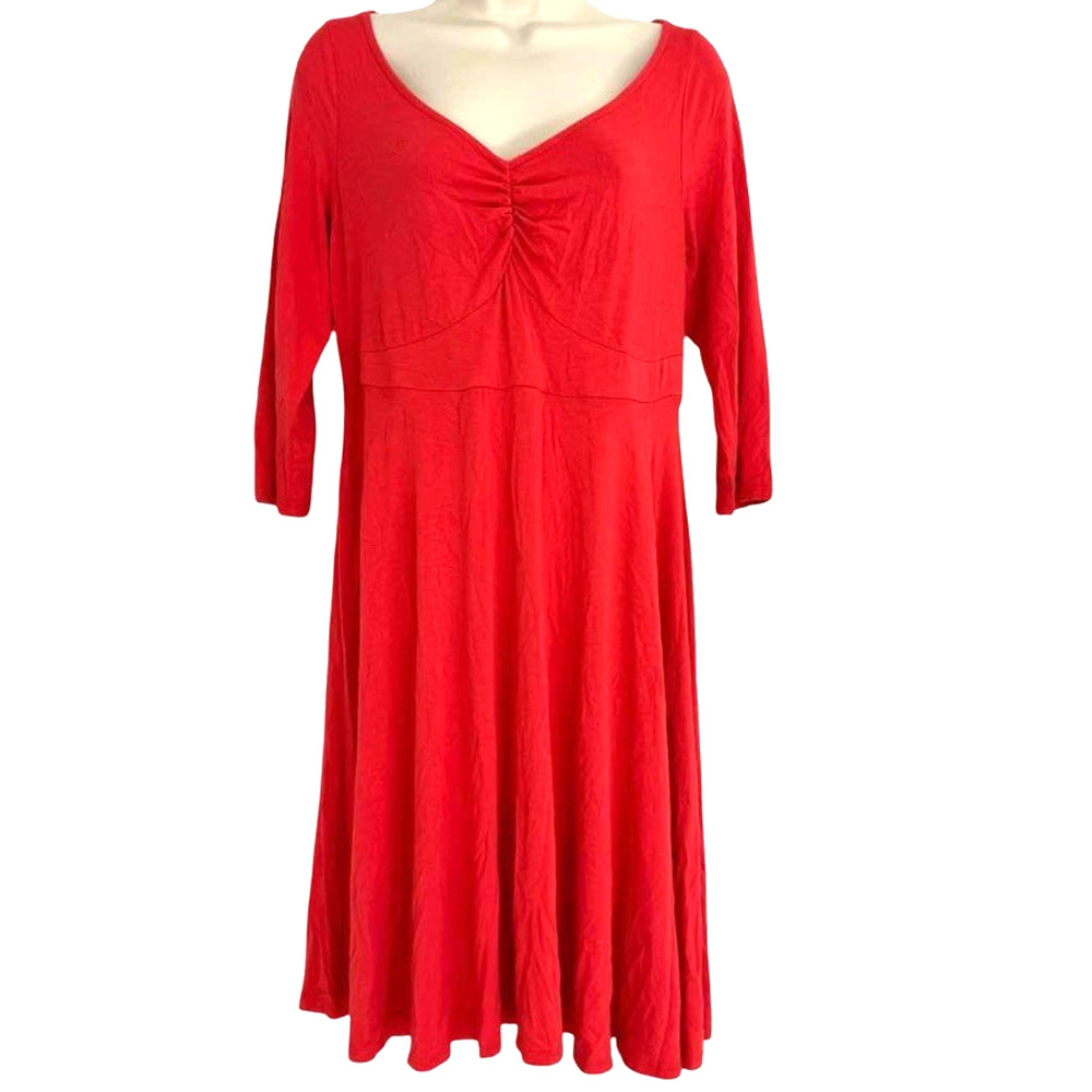 Torrid Coral Jersey Knit Skater 3/4 Sleeve Midi Dress Stretch Babydoll sz 0X